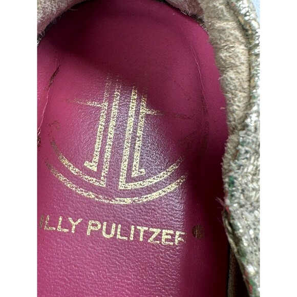 Lilly Pulitzer‎ Metallic Gold Logo Classic Leather Ballet Flats Sz. 7 - Picture 7 of 8